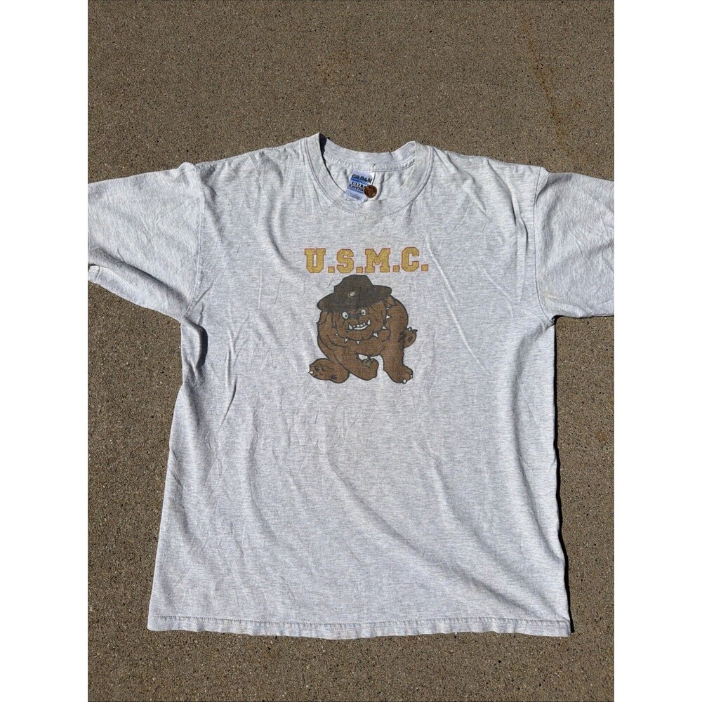 Vintage USMC Marine Corps American Bulldog Mascot Graphic T-Shirt USA Large